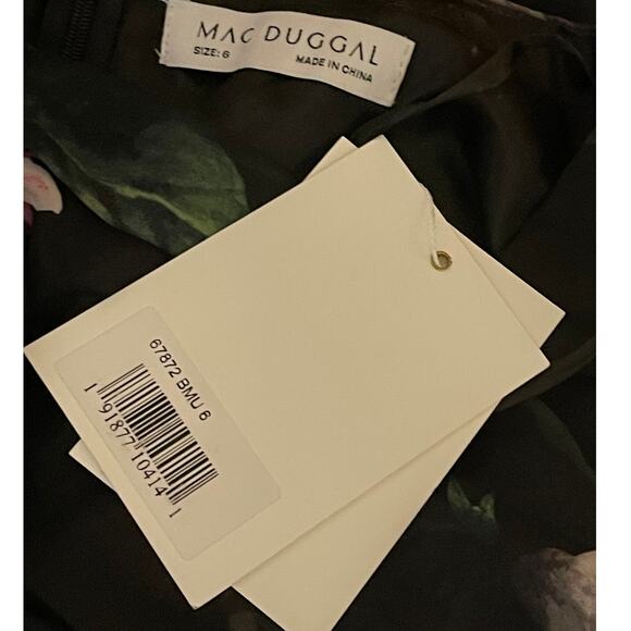 Mac Duggal NEW Sz 6 67872 Black Floral Chiffon Bishop Sleeve Floral Print Dress - Picture 9 of 9